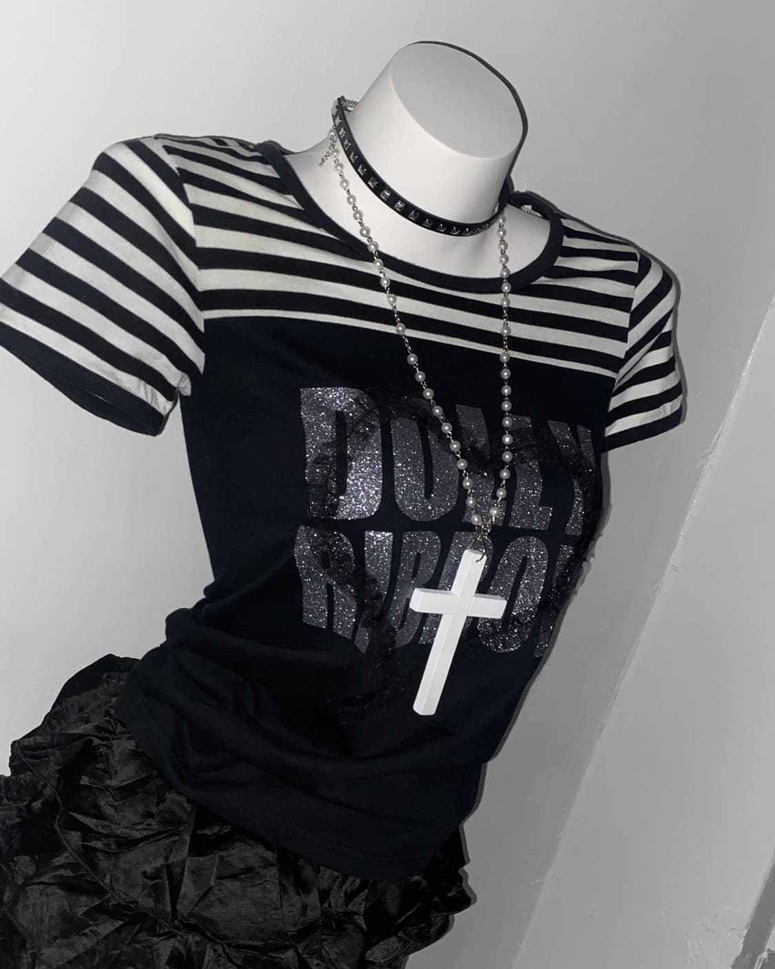 DOLLY RIBBON Stripe Glitter T-shirt 상품이미지2