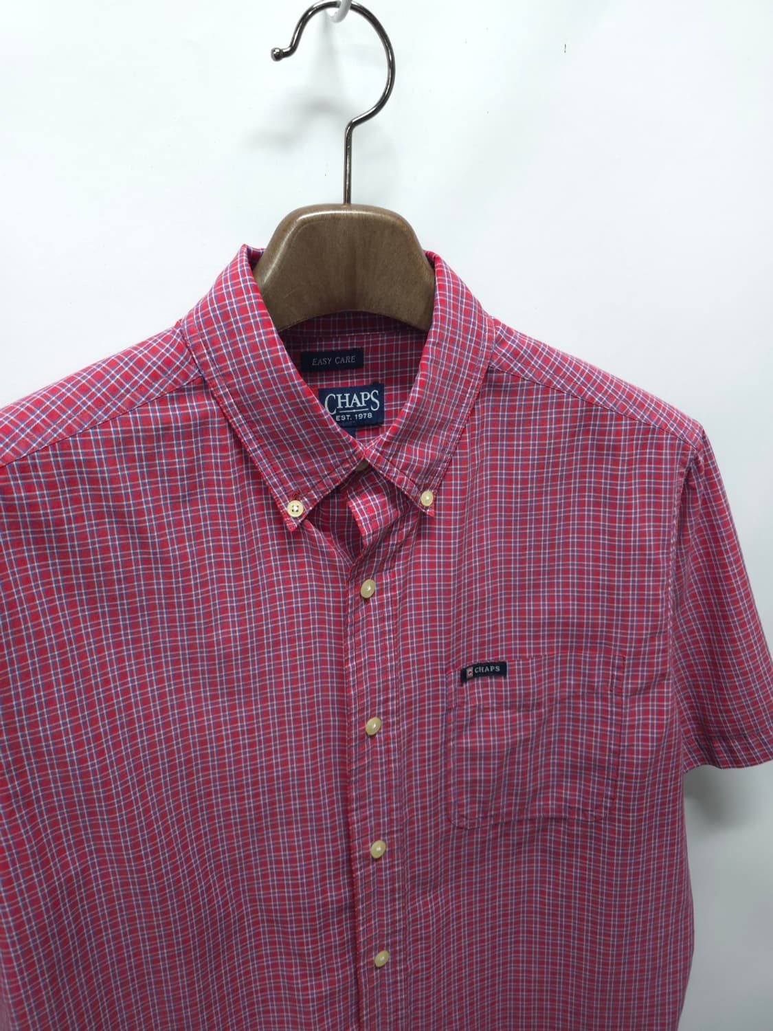 ​챕스(CHAPS) 레드 잔체크 버튼다운 이지케어 반팔 셔츠(100) 상품이미지6