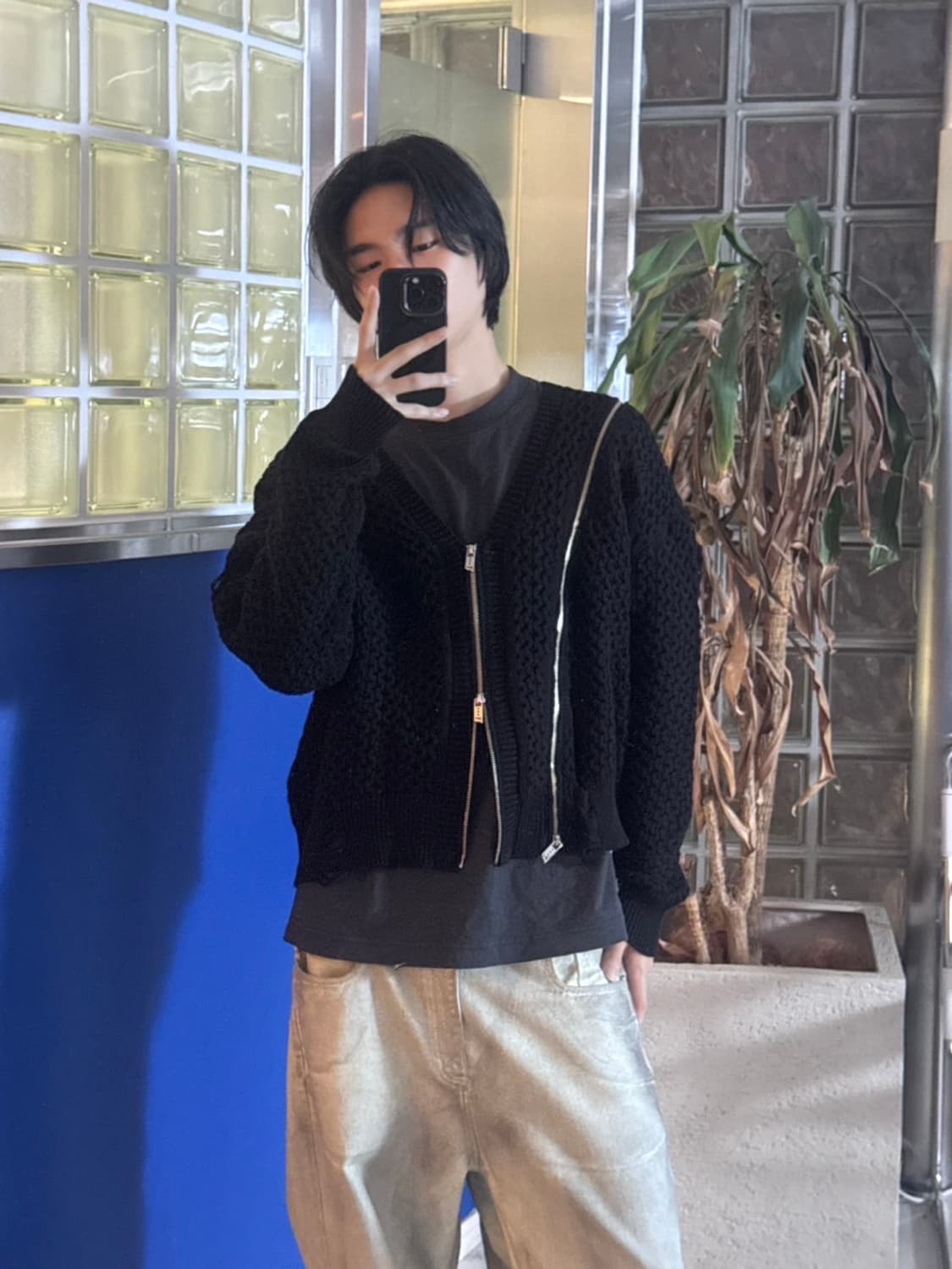 Line Zip Damage Cardigan 상품이미지1