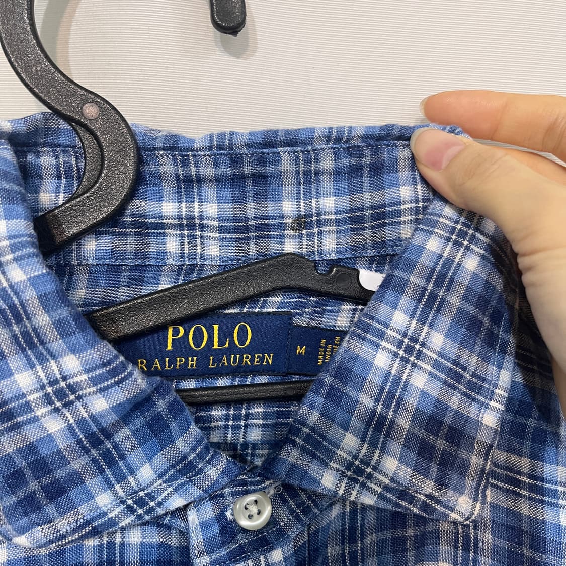 폴로 랄프로렌 네이비포니 블루 체크 린넨 셔츠 M 상품이미지2