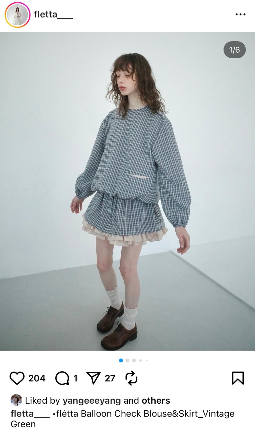 balloon check blouse 플레따 벌룬 체크 블라우스 상품이미지1