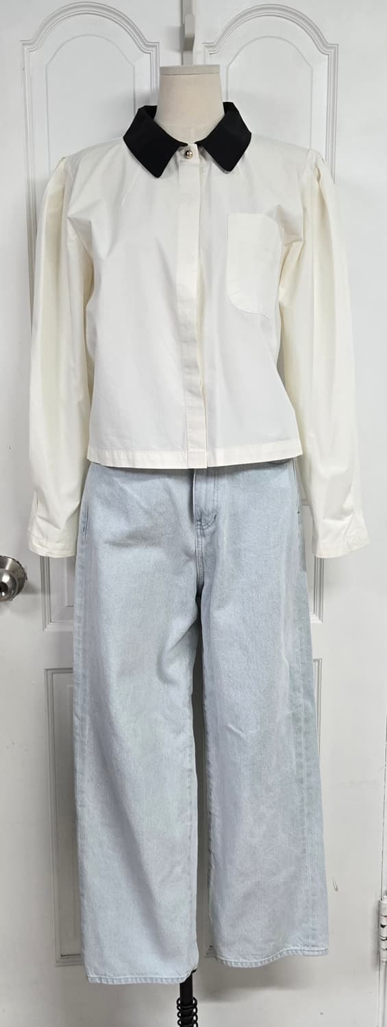 틸아이다이 배색카라 블라우스 상품이미지1