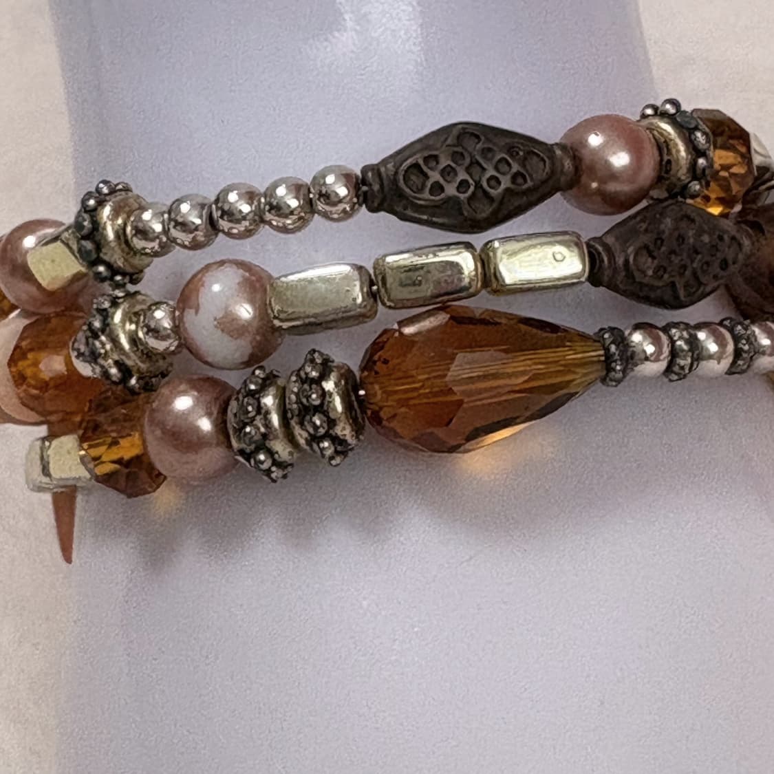 (이채시에눌) 일본 오리엔탈 페어리 진주 원석 3줄 레이어드 팔찌 상품이미지3