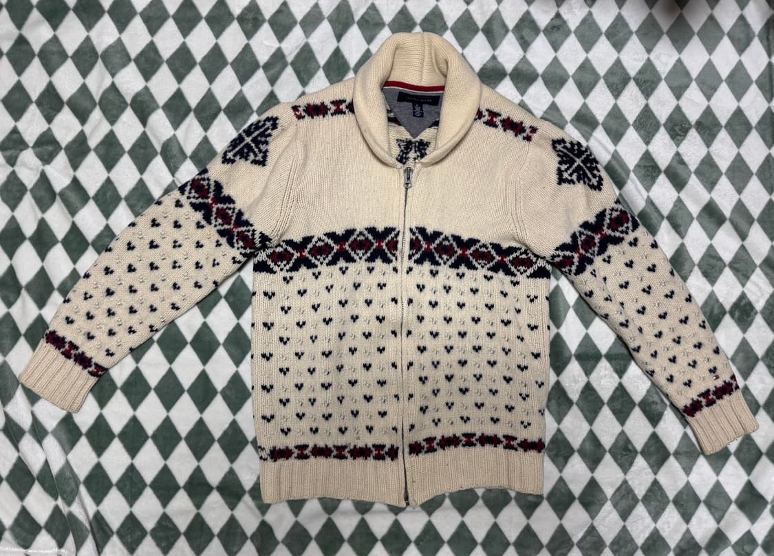 타미힐피거 아이보리 패턴 니트집업 XL 상품이미지1