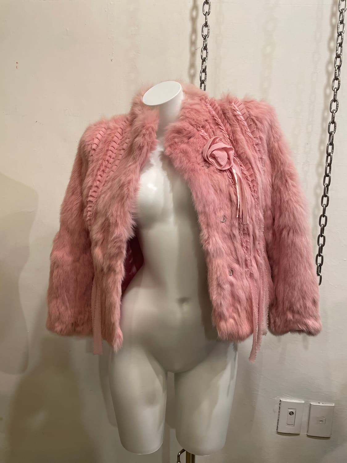 장미 포인트 토끼털 핑크 퍼자켓 갸루 러블리 상품이미지1