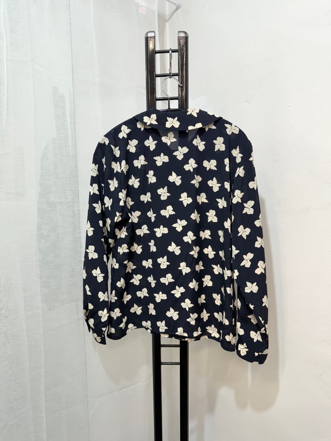 일본빈티지 둥근카라 리본 프린팅 긴팔블라우스 3519 상품이미지4