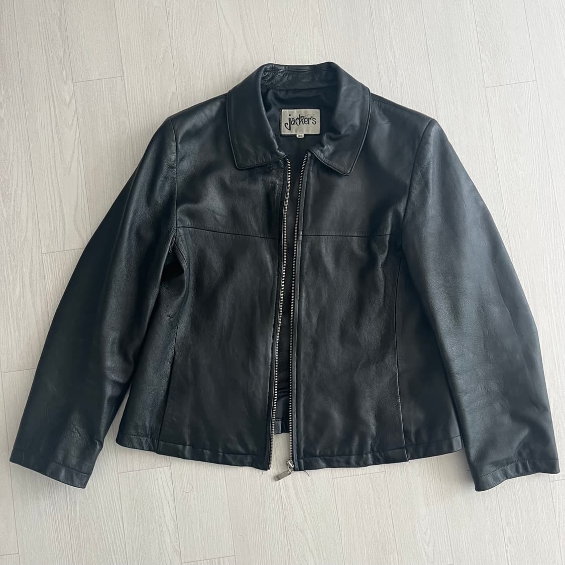 크롭 슬림핏 빈티지 가죽자켓 상품이미지2