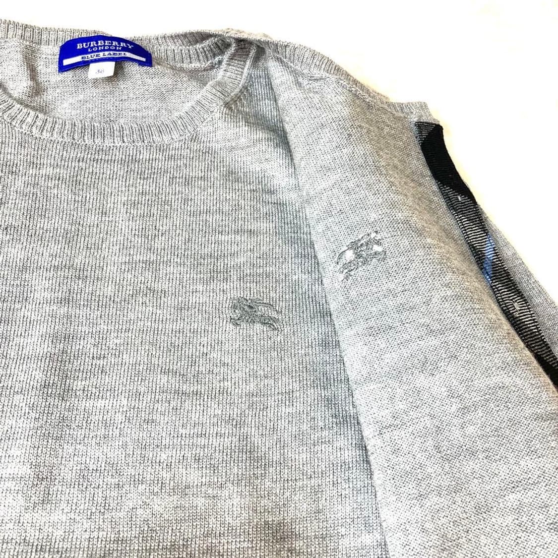 버버리 블루라벨 모100 그레이 가디건 니트 앙상블 세트 38사이즈 상품이미지7