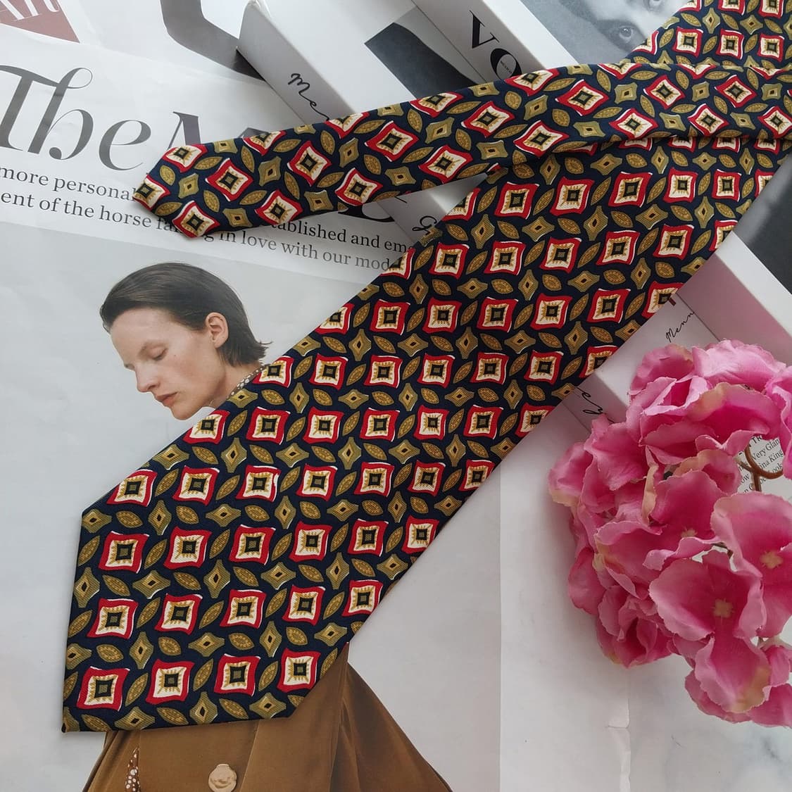 아쿠아스큐텀 네이비 올리브 패턴 넥타이 9.6cm A+등급 K2598 상품이미지4