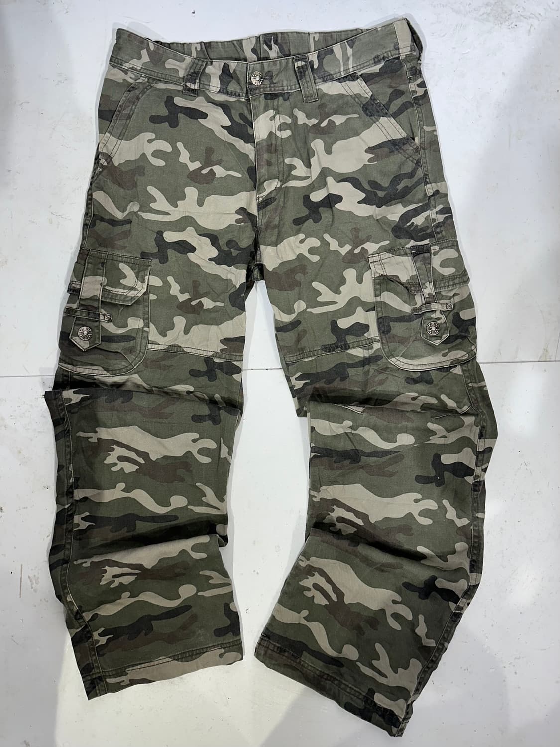 일본 빈티지 카키 카모 밀리터리 와이드 카고 팬츠  상품이미지4