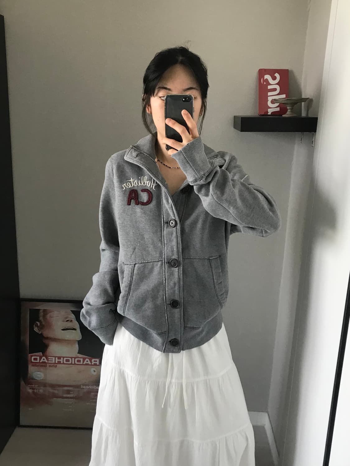 홀리스터 자수 로고 그레이 버튼 면집업 상품이미지3