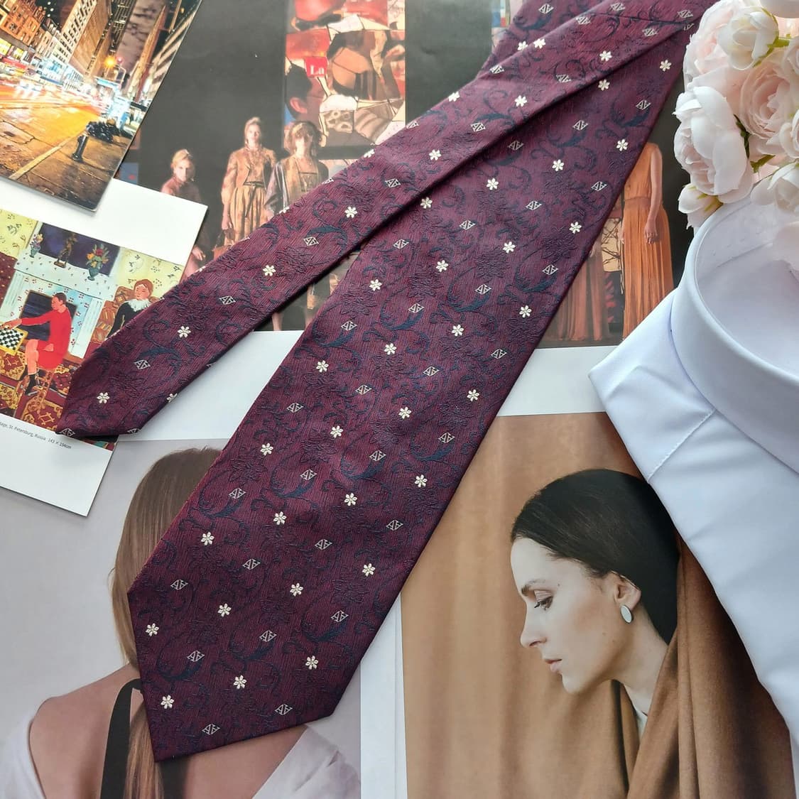 아쿠아스큐텀 실크 플라워 자카드 넥타이 9.5cm A+등급 A18778
 상품이미지3