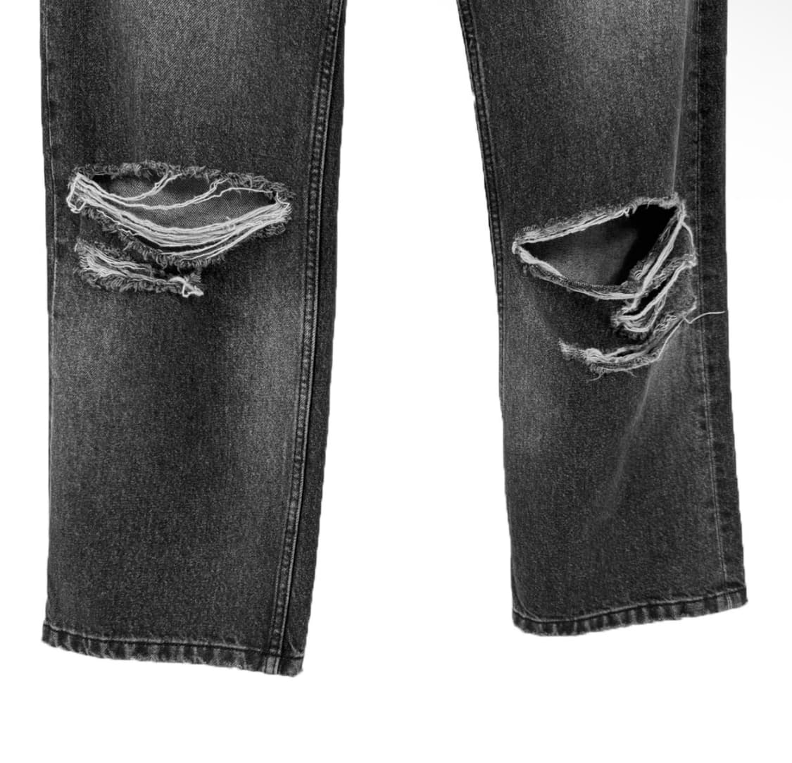 [S] 렉토 남성 디스트로이드 데님 워싱 와이드 팬츠 청바지 블랙 상품이미지6