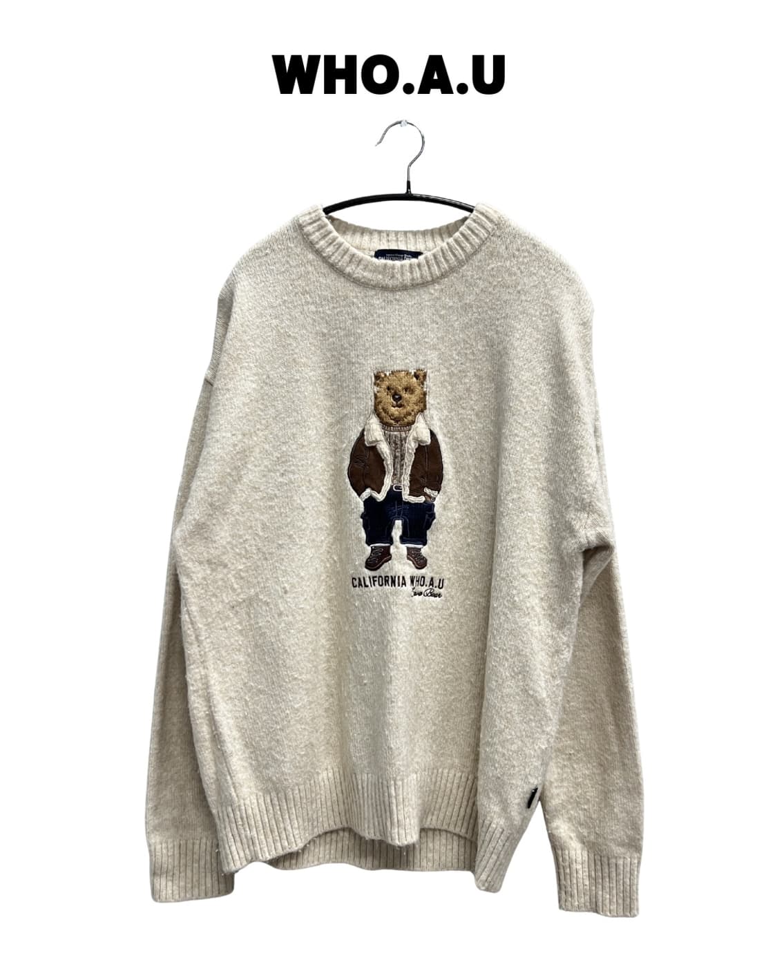 후아유 스티브 베어 라운드 니트 아이보리 상품이미지1