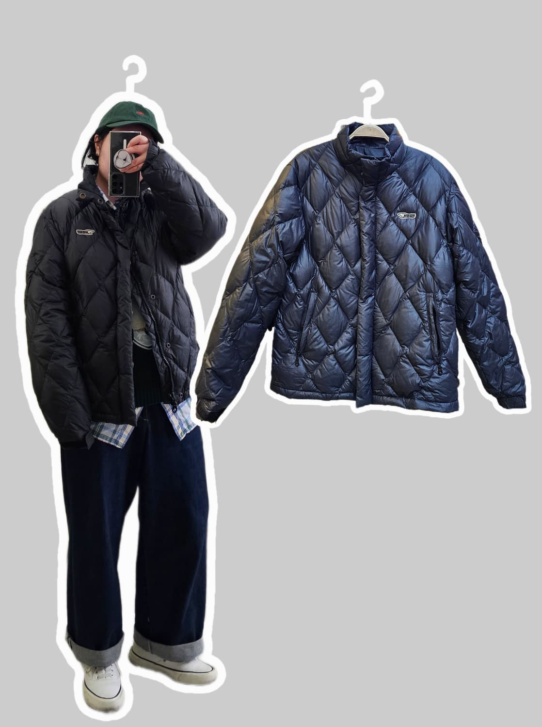Bear U.S.A 차콜블랙 아가일 2WAY 다운 경량패딩 상품이미지1