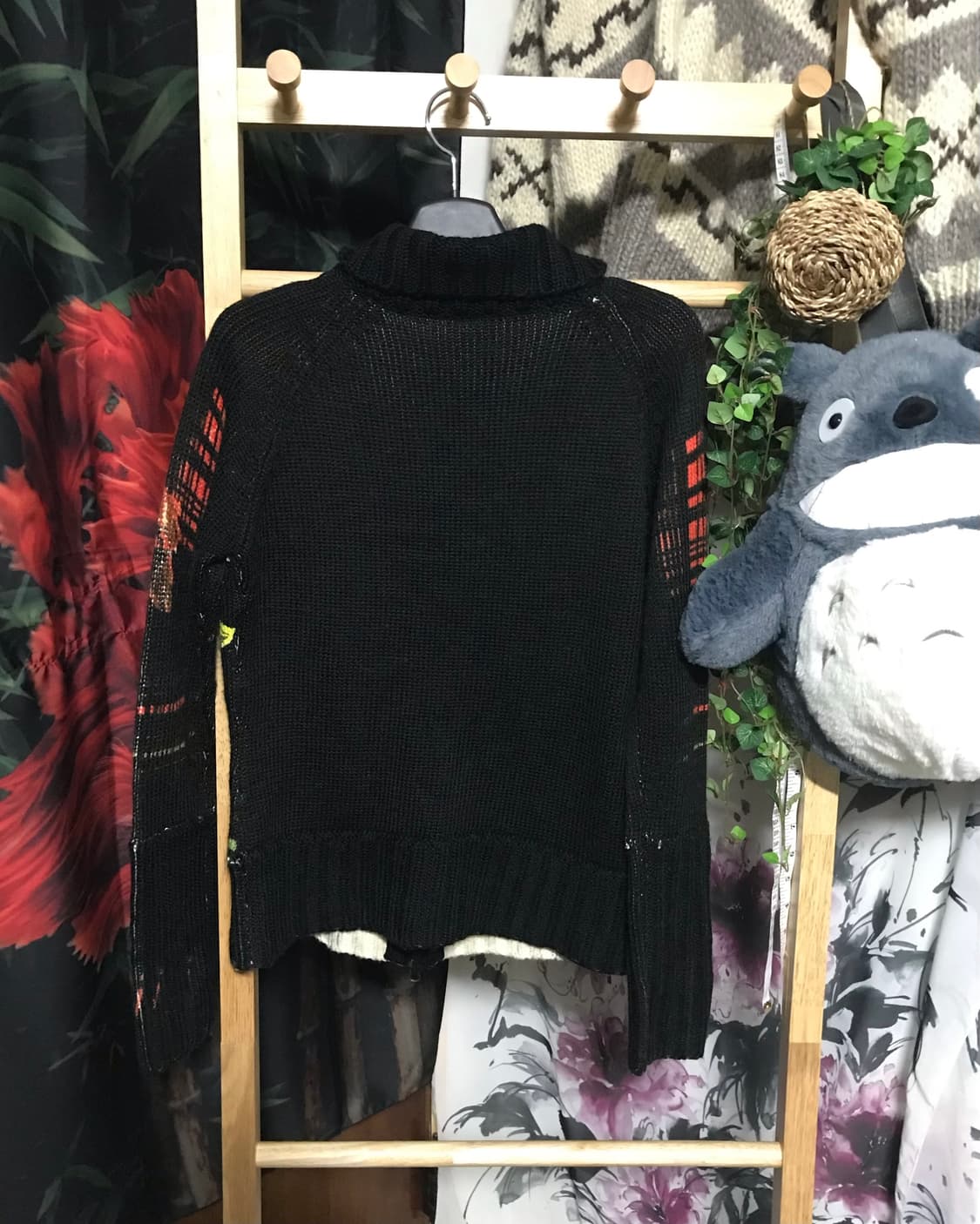 모리걸 플라워 자수 블랙 니트 투웨이 집업 상품이미지5