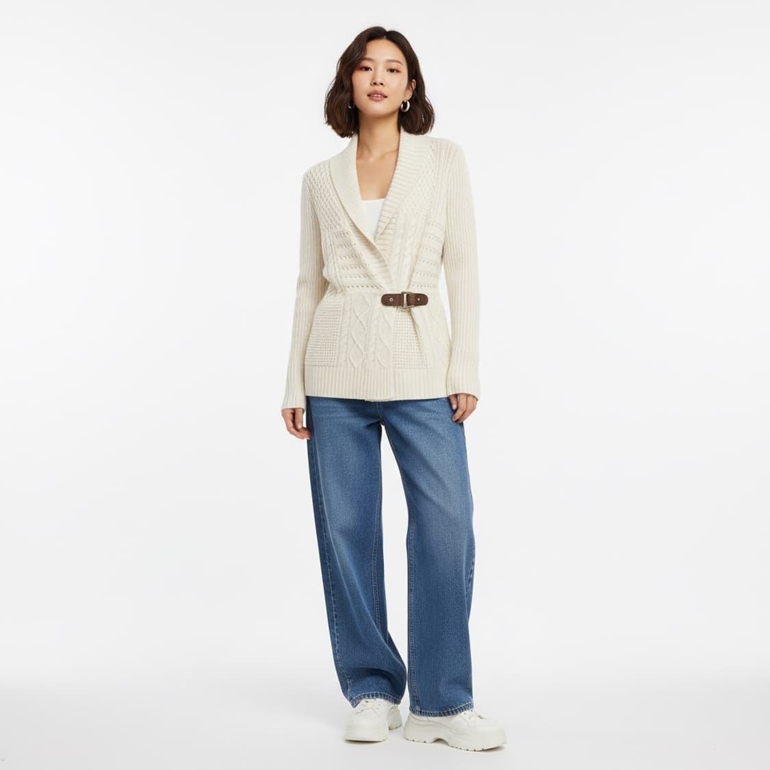 [S/44~55] 로렌랄프로렌 벨트 니트 가디건 아이보리 여성 빈티지 상품이미지1