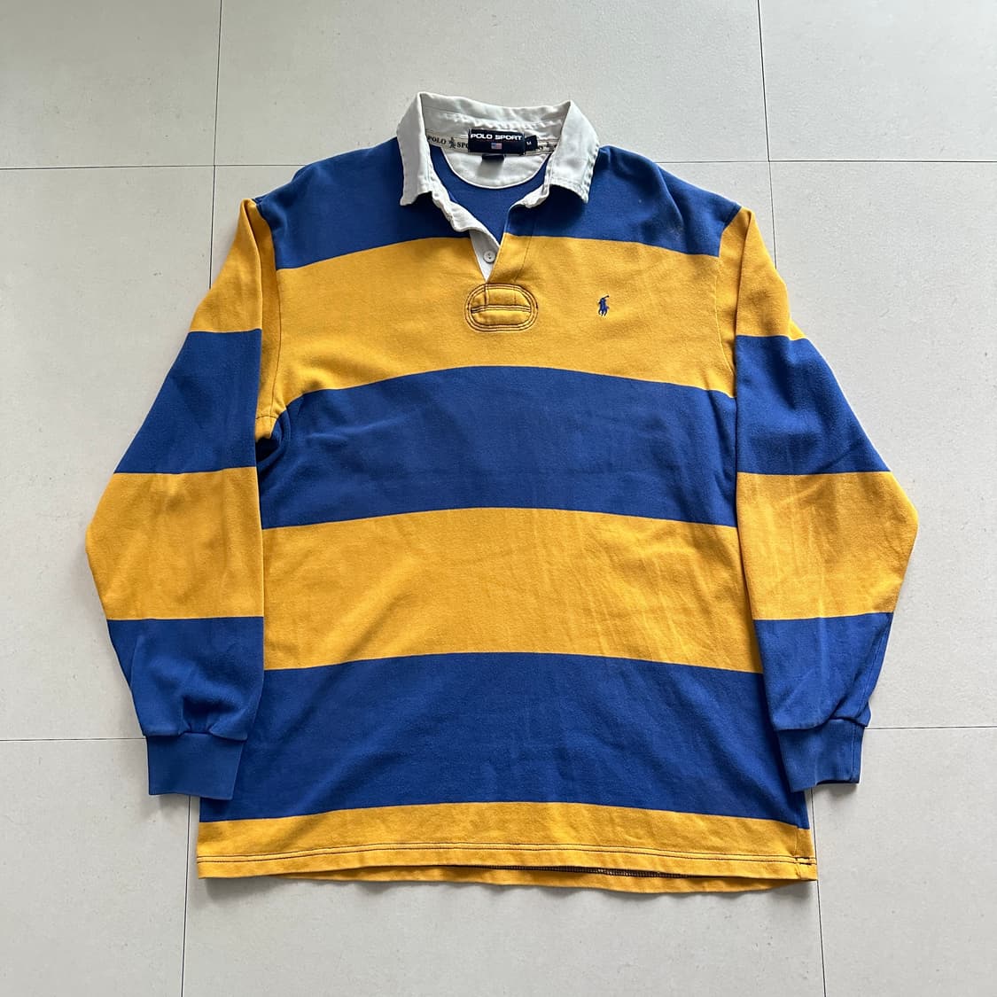 90s 빈티지 폴로 스포츠 백넘버 럭비티 M(100) 노랑파랑 상품이미지2