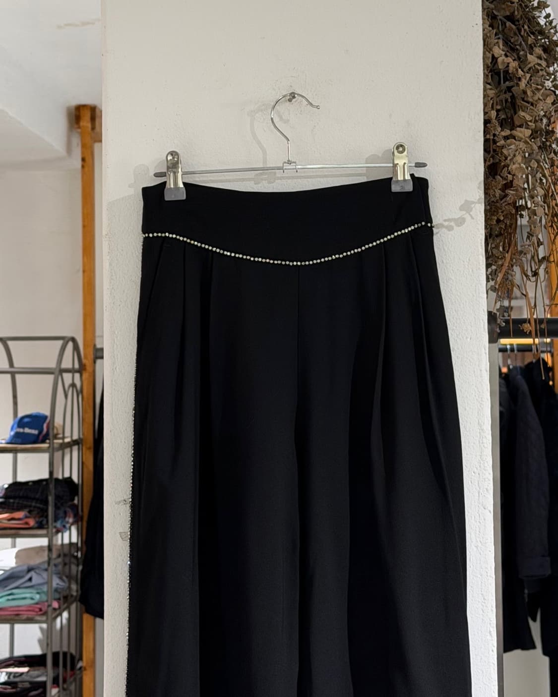 msgm 블랙 라인 스톤 와이드 팬츠 상품이미지2