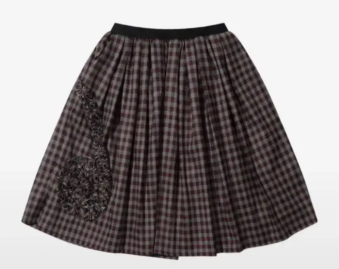 더뮤지엄비지터 프릴 체크 밴딩 스커트 와인 상품이미지1