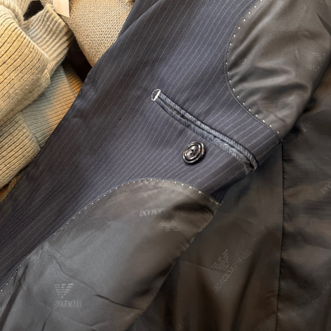 조르지오 아르마니 블랙 네이비 스트라이프 블레이저 자켓 52 이탈리아생산 상품이미지5