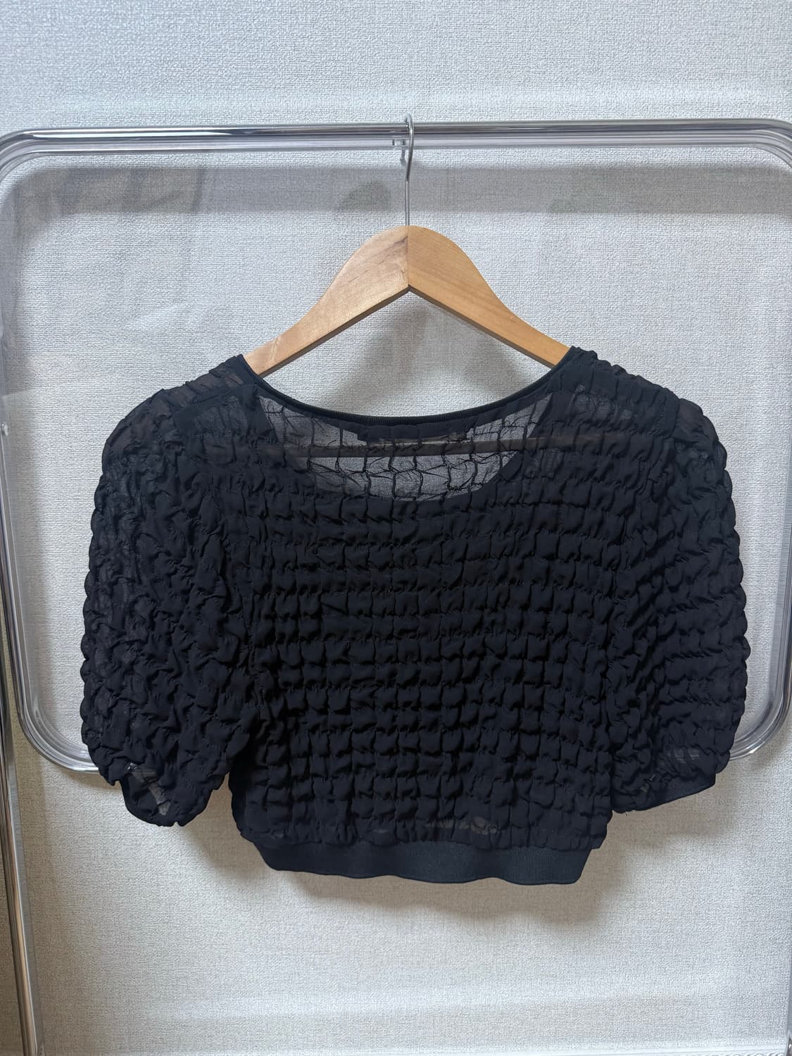 (반택포) 미스치프 시스루 크롭 반팔 탑 상품이미지3