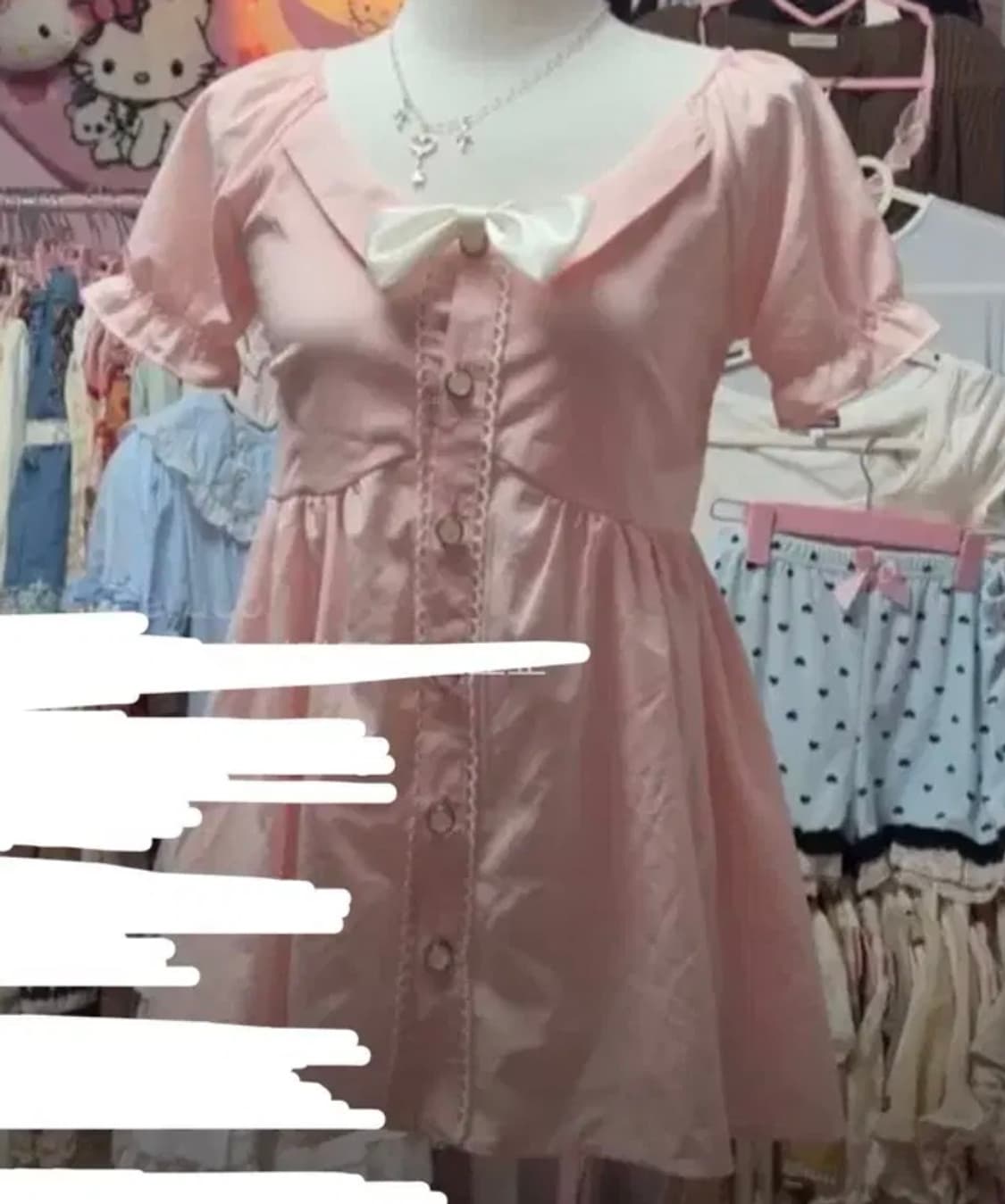 빈티지 히메갸루 연핑크 퍼프 블라우스 상품이미지2