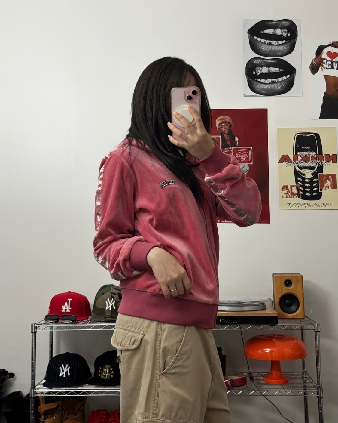 빈티지 벨벳 후드 핑크 트랙탑 져지 상품이미지2