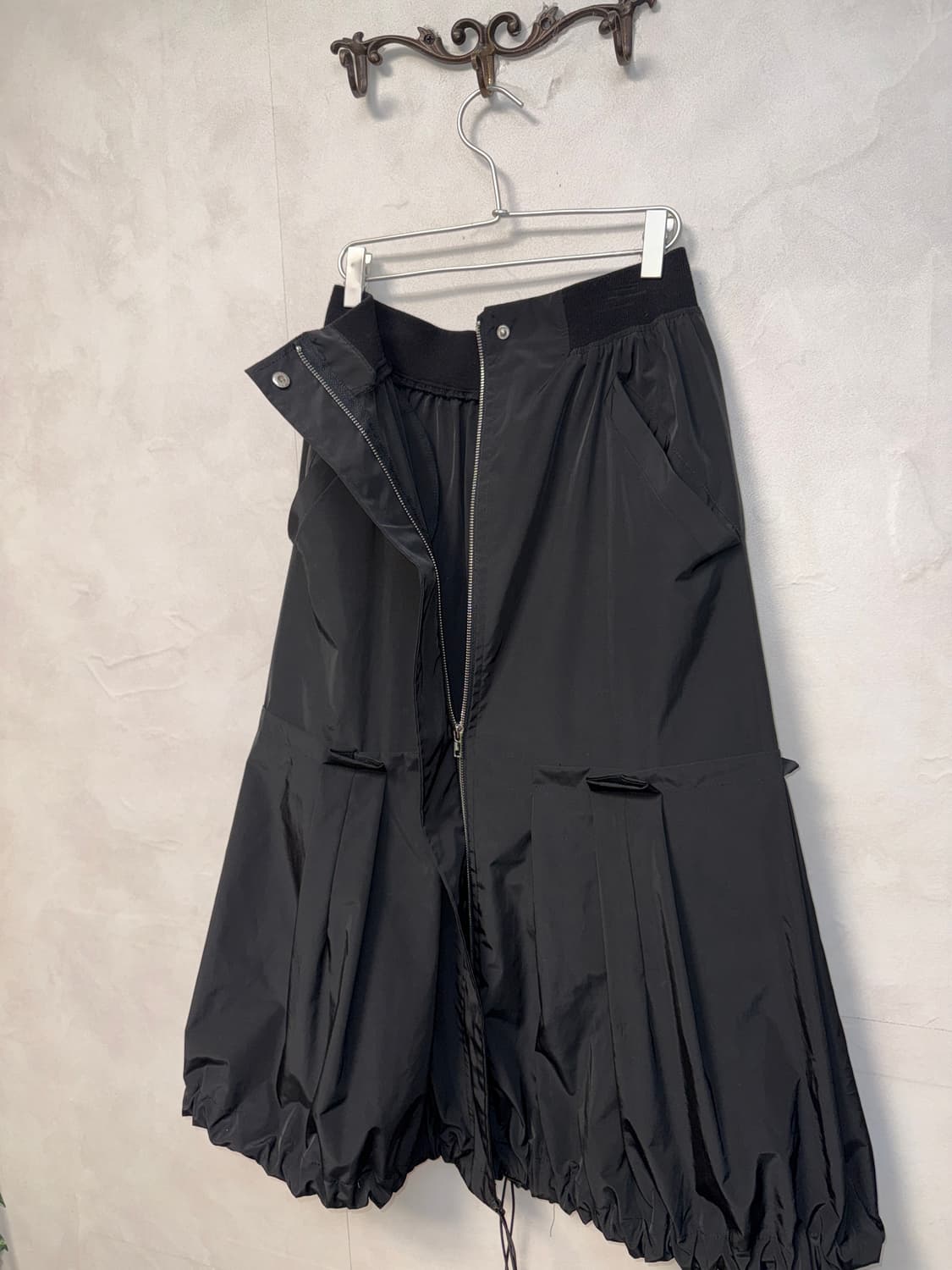 Black balloon string pleats zipper skirt 상품이미지3