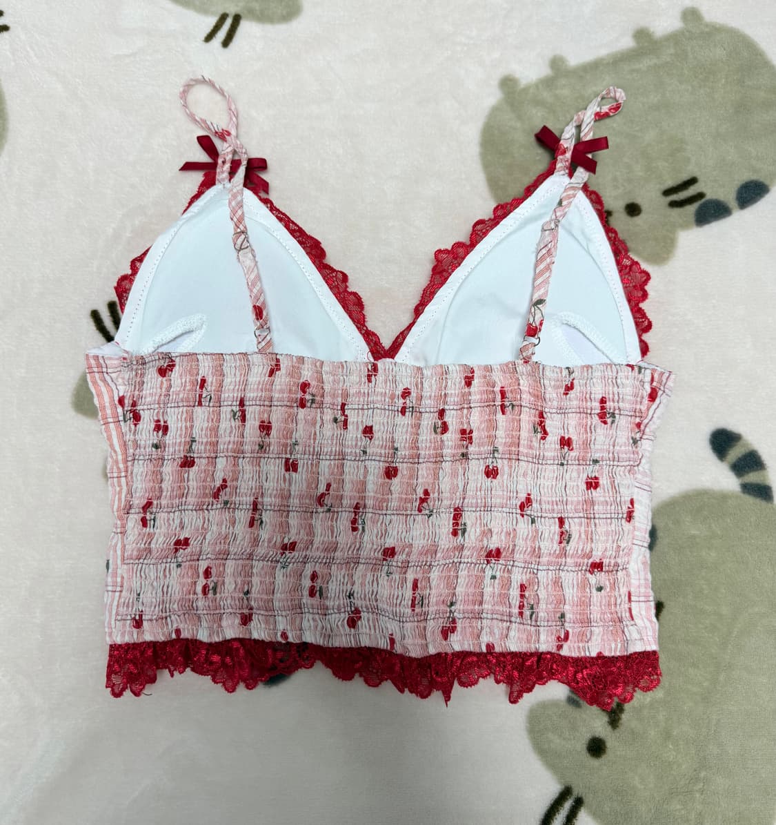 체리 레이스 슬리브리스 크롭 베스트 상품이미지2