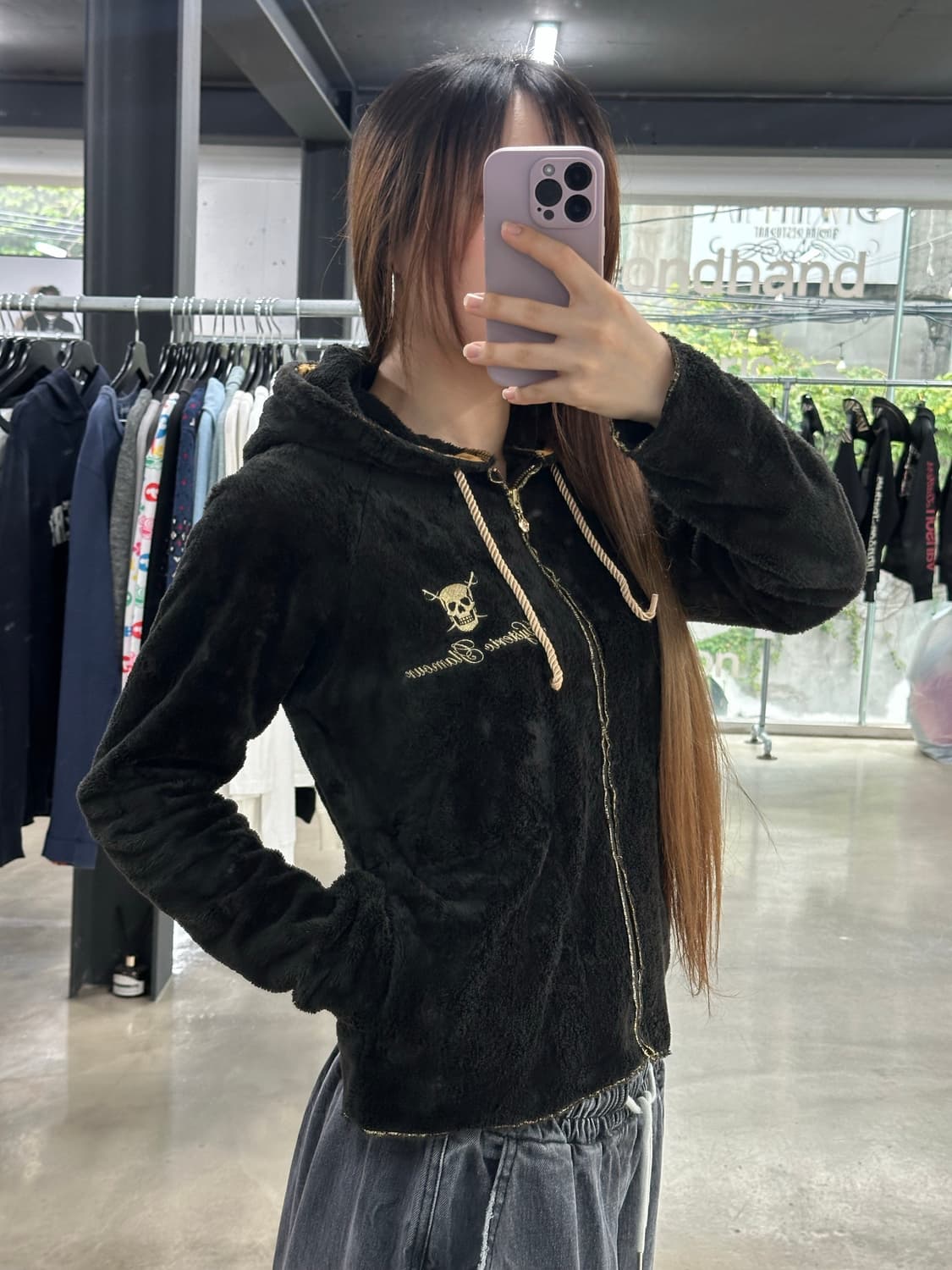 히스테릭글래머 스컬자수로고 플리스 후드집업 상품이미지1