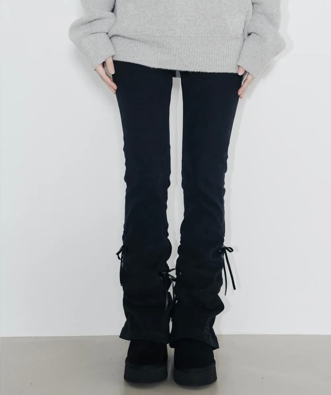 하이스쿨디스코 리본 셔링 부츠컷 피치코튼팬츠 상품이미지1