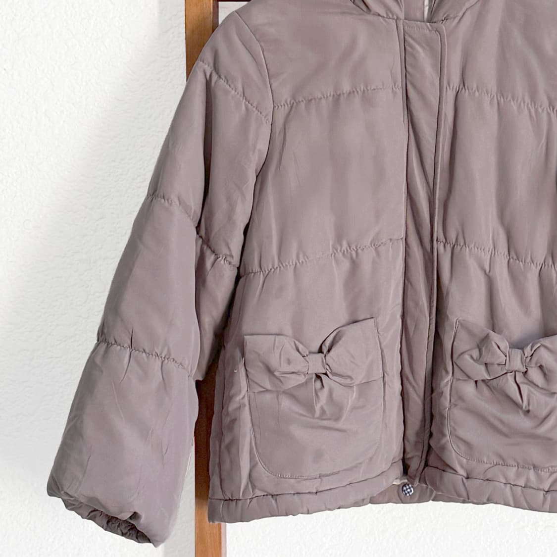 플라워 라이닝 리본 포켓 패딩 자켓 상품이미지3