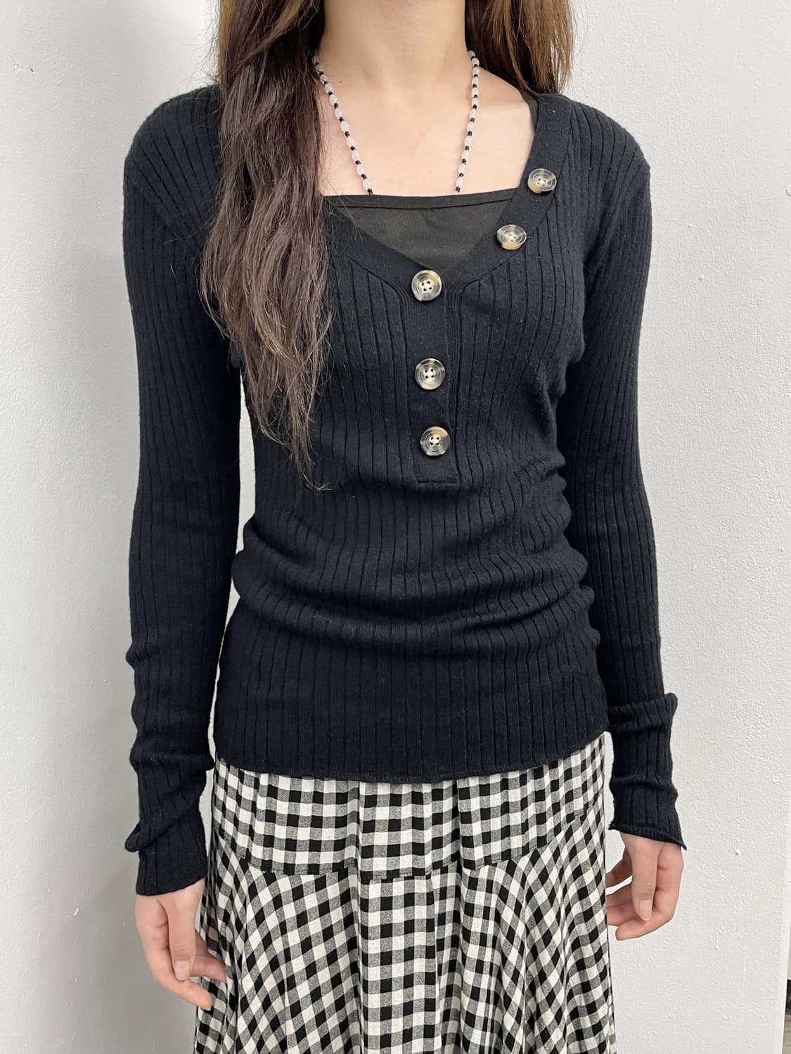 y2k 골지 버튼 탑 상품이미지1