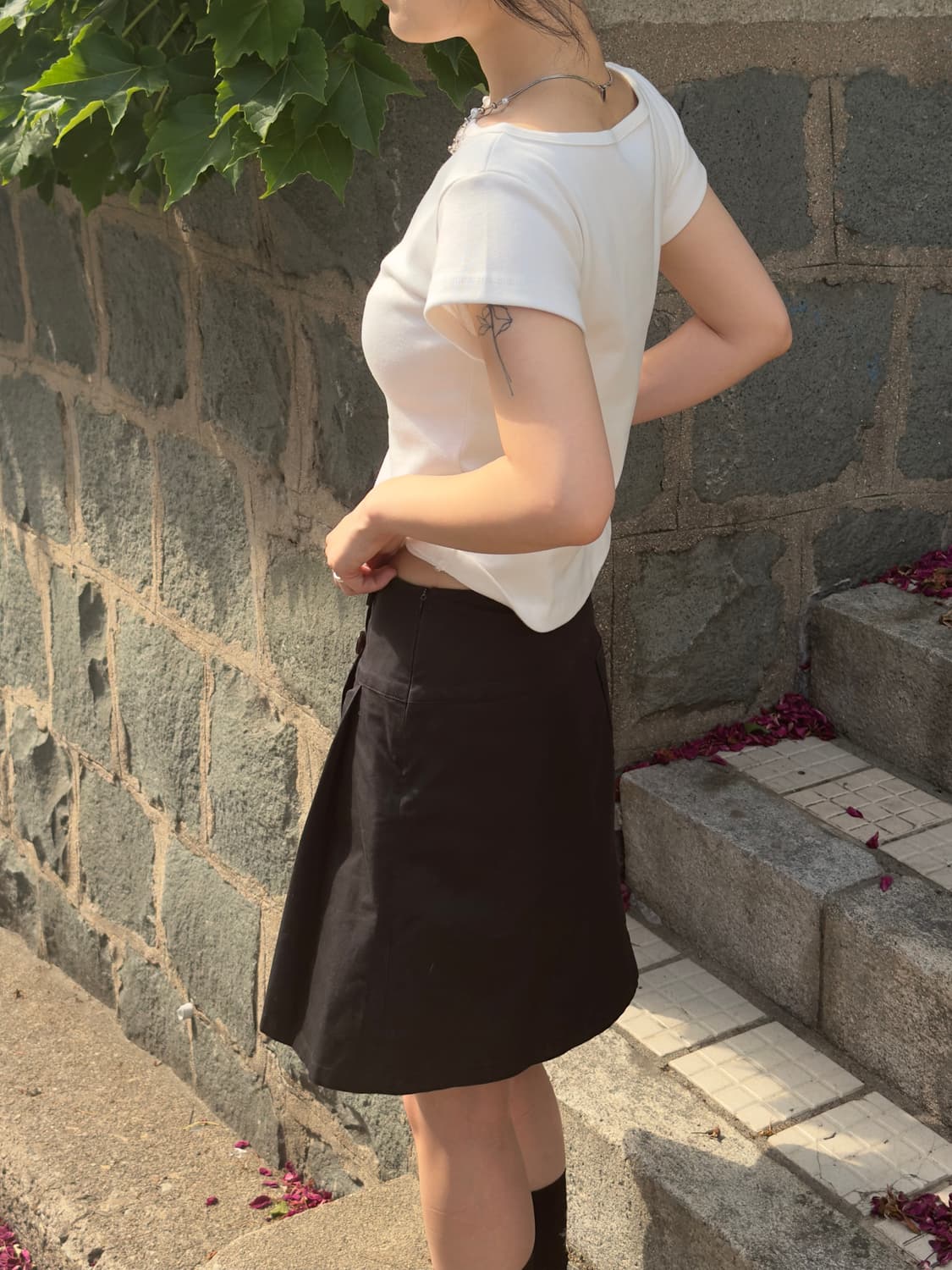 새상품) 세미 보트넥 슬림핏 반팔티셔츠 화이트 (일괄구매할인) 상품이미지3