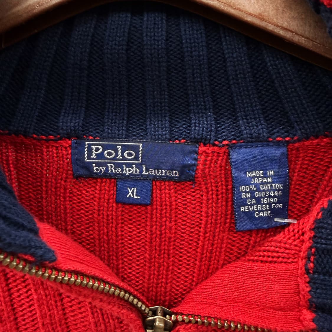 폴로 랄프로렌 스트라이프 하프집업 니트 리브드 코튼 컬러라인 디테일 레드 상품이미지7