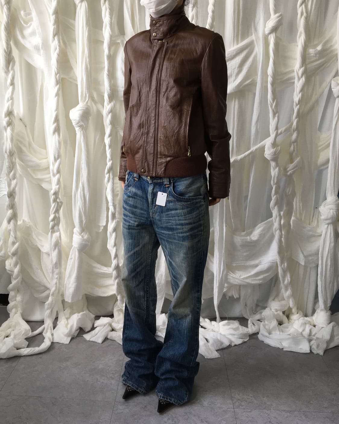 Lamb skin high neck bomber leather jacke 상품이미지7