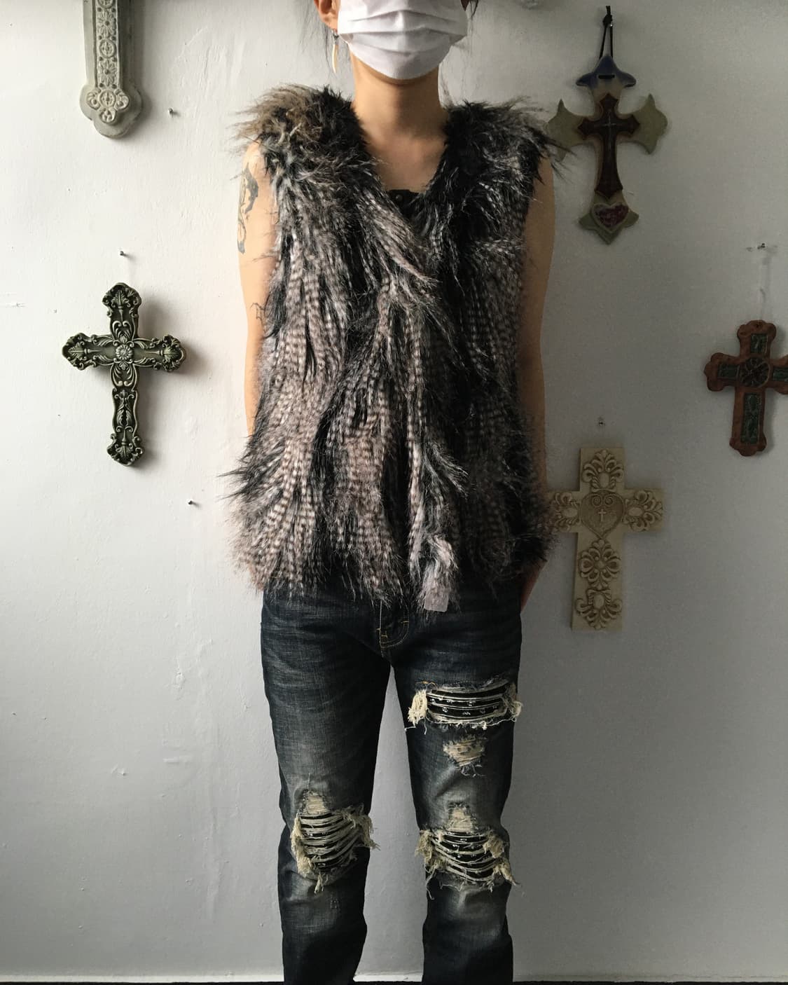Fake fur feather mood vest 상품이미지1