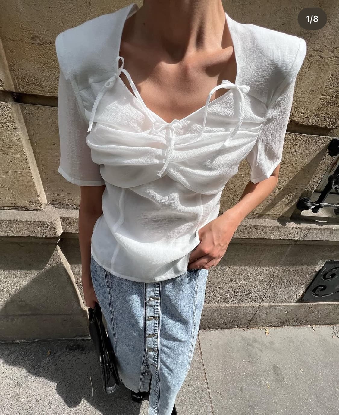 드래곤블루스 리본 포인티드 블라우스 - 심플리 화이트 상품이미지1