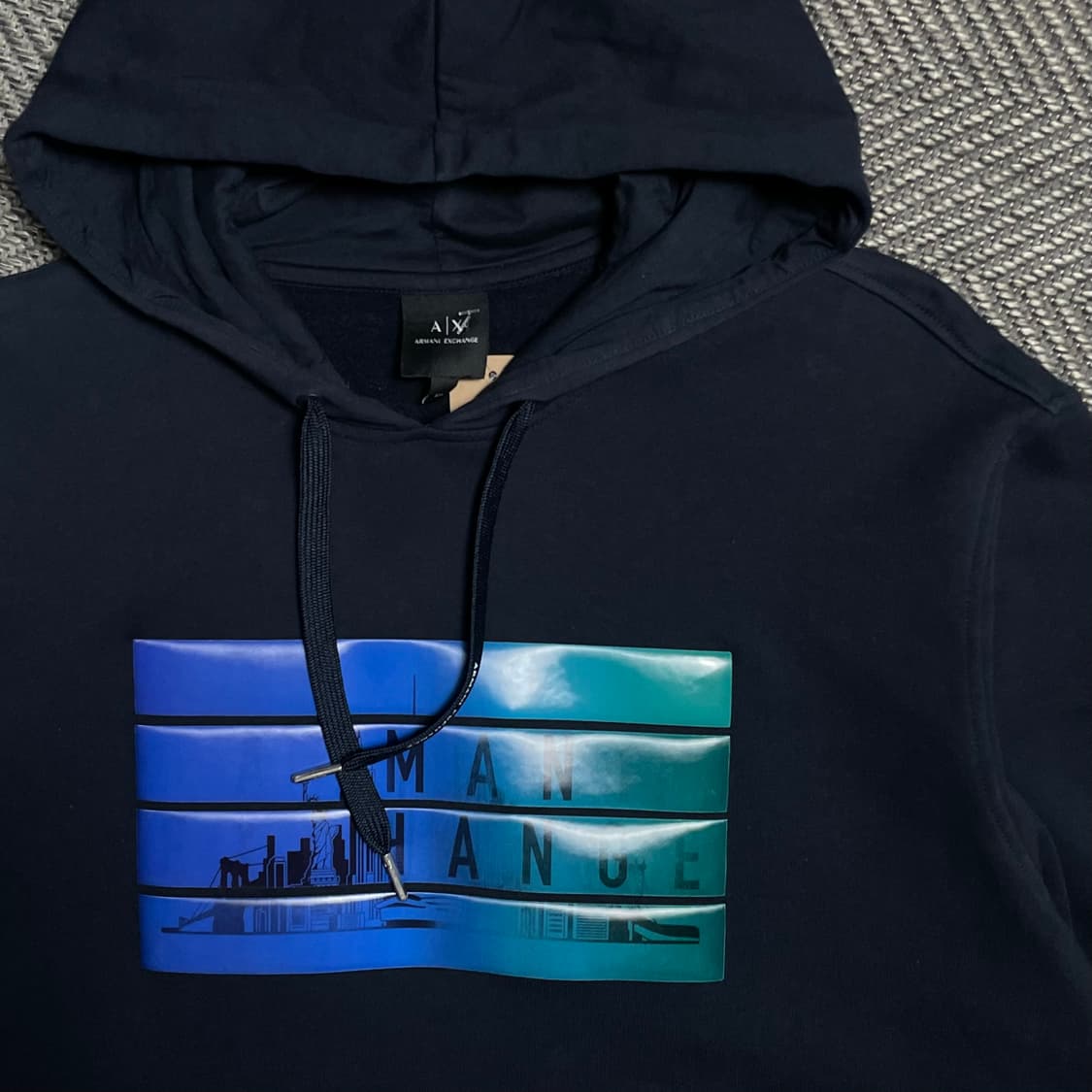 아르마니 익스체인지 빅로고 박시핏 후드 티셔츠 네이비o 5233 상품이미지4