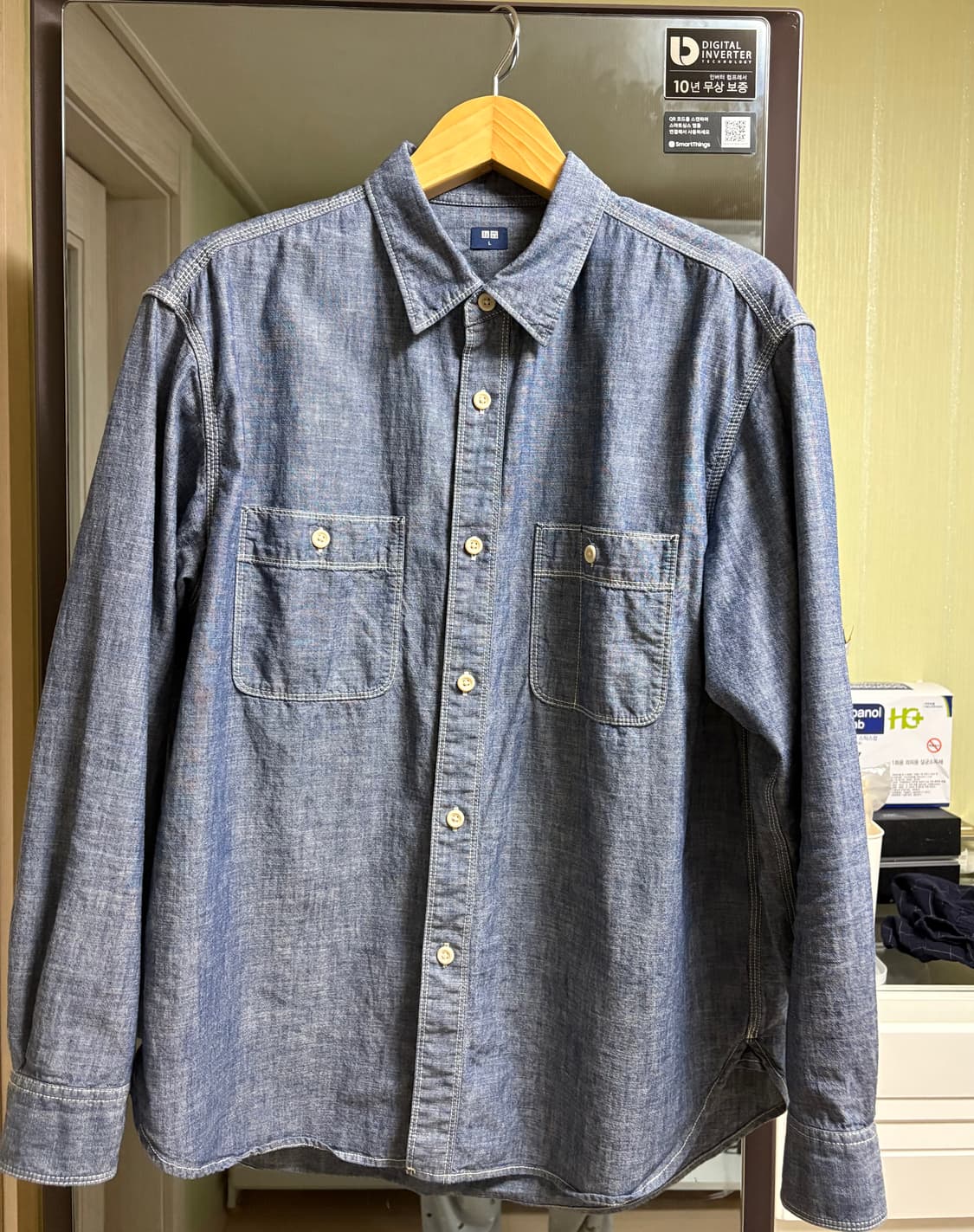 유니클로 샴브레이 셔츠 블루67 L 상품이미지2