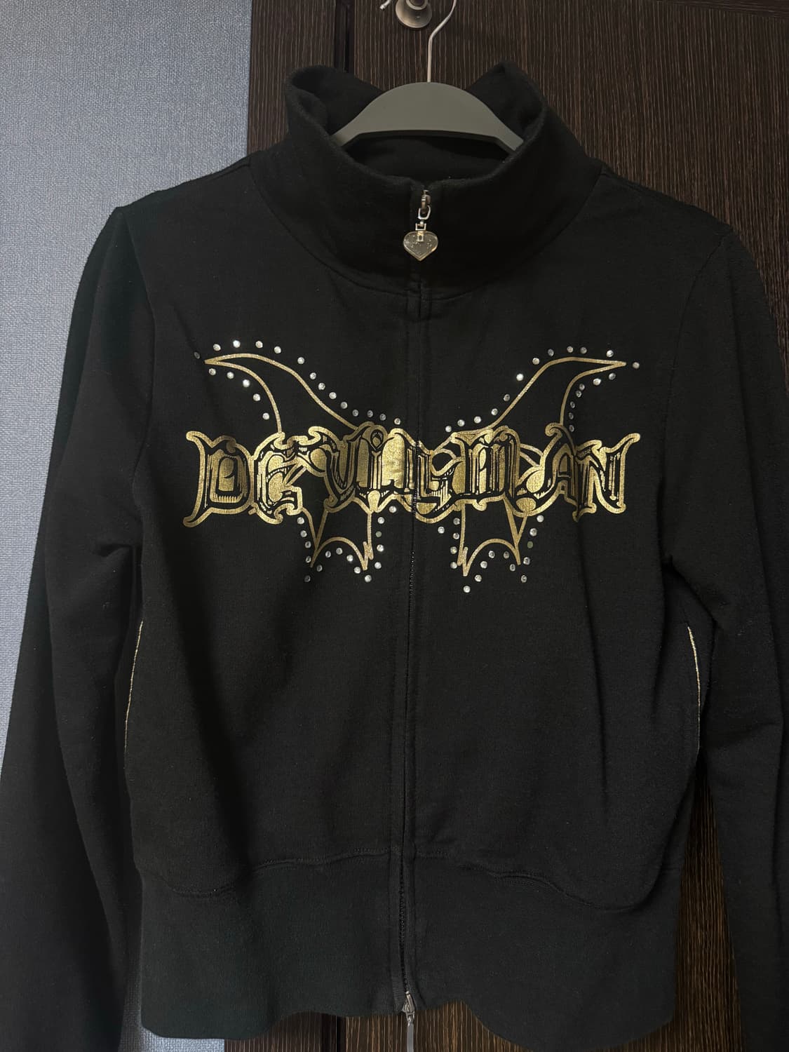 갸루)블랙 골드 프린팅 큐빅 투웨이 집업 상품이미지2