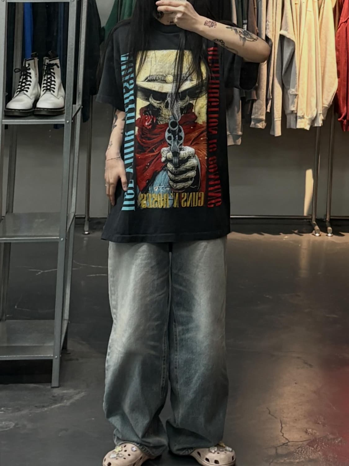 빈티지 Guns N Roses 밴드 아트워크 블랙반팔 A3777 상품이미지1