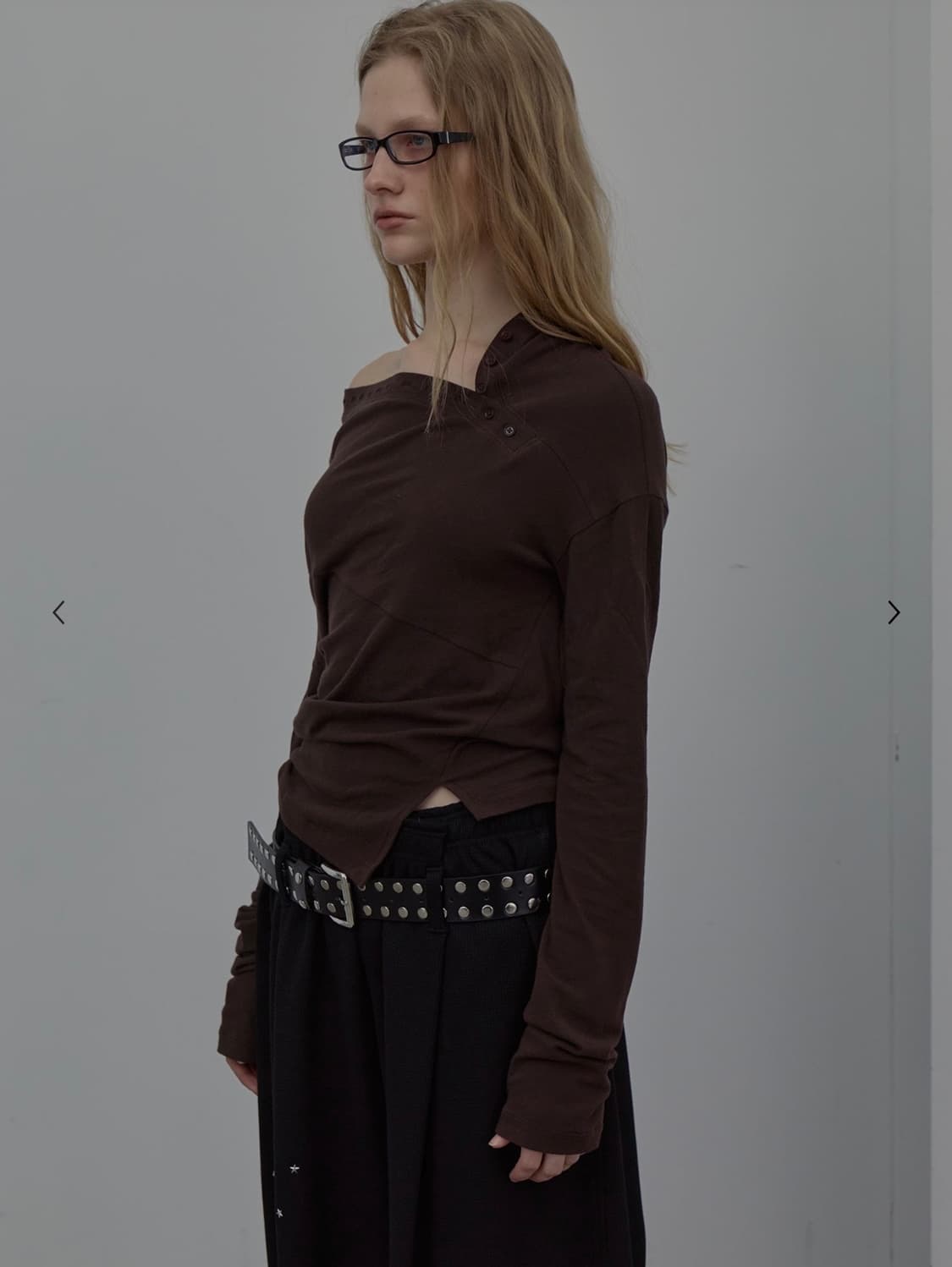 LCDC 러플 넥 저지 탑 브라운 S (텍있는 새상품) 상품이미지2