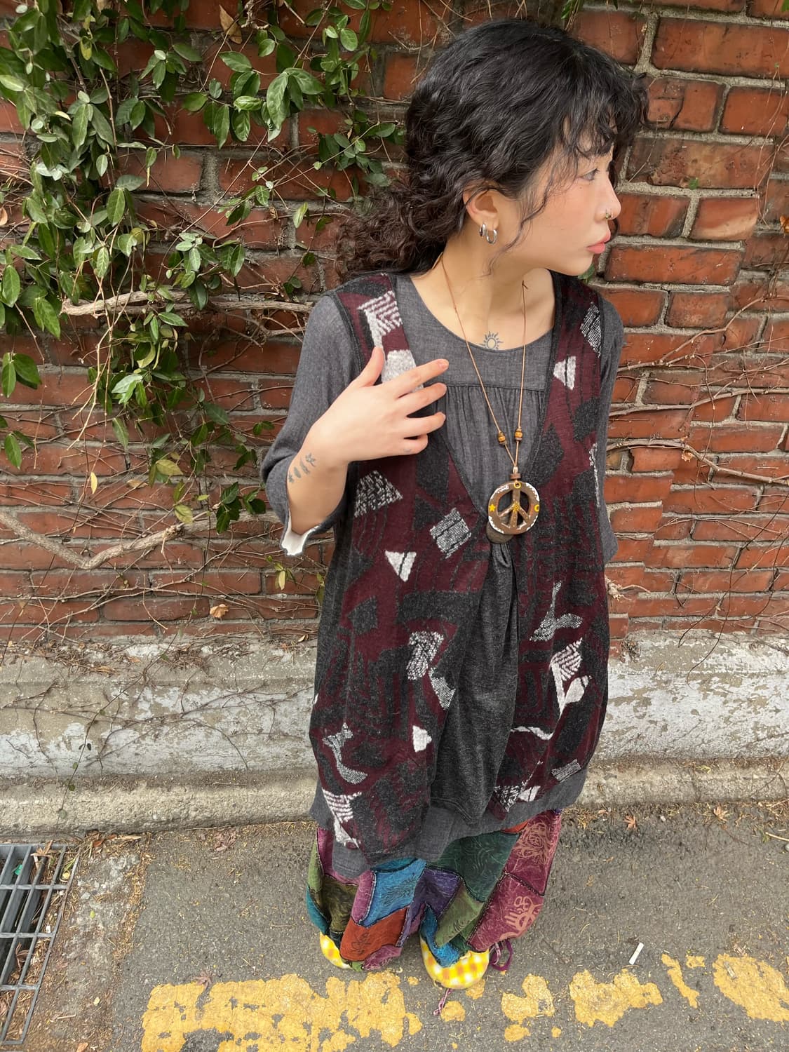 블랙 히피 무드 레이어드 베스트 원피스 상품이미지3