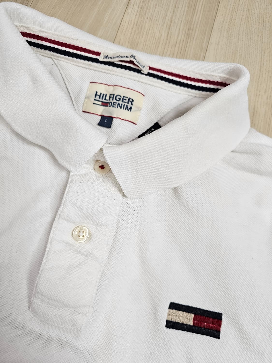 [L] 타미힐피거 화이트 코튼 피케 폴로 셔츠 (반팔 카라티) 상품이미지3