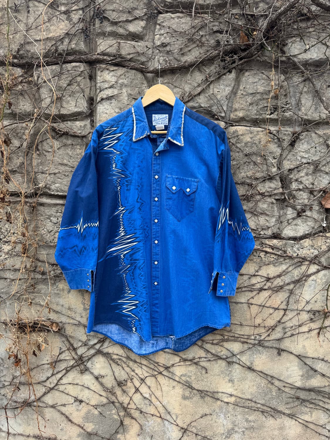 80s 락마운트 빈티지 커스텀 페이딩 웨스턴 셔츠 블루 L 상품이미지1