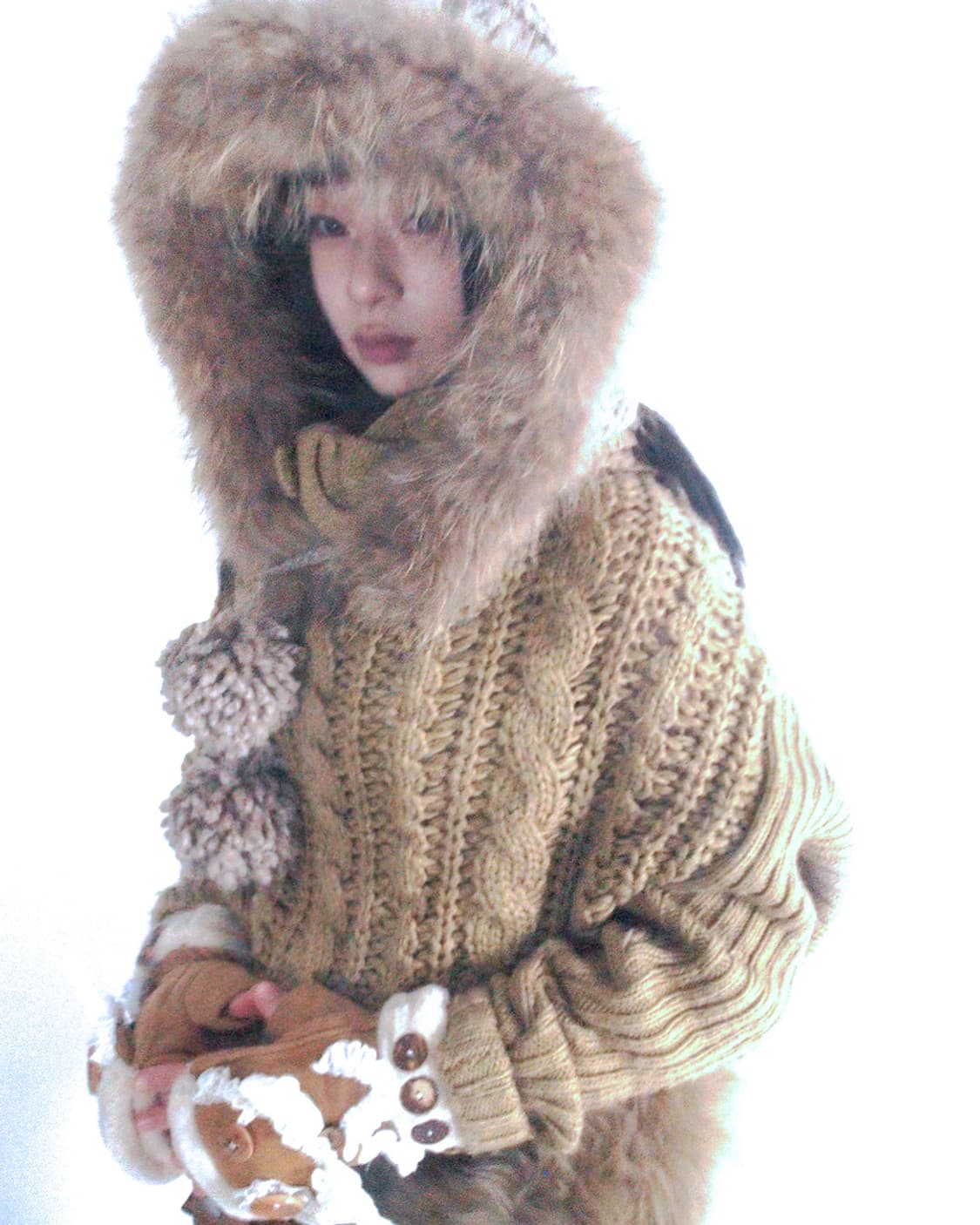 Padding hooded mix loose fit knit top 상품이미지8