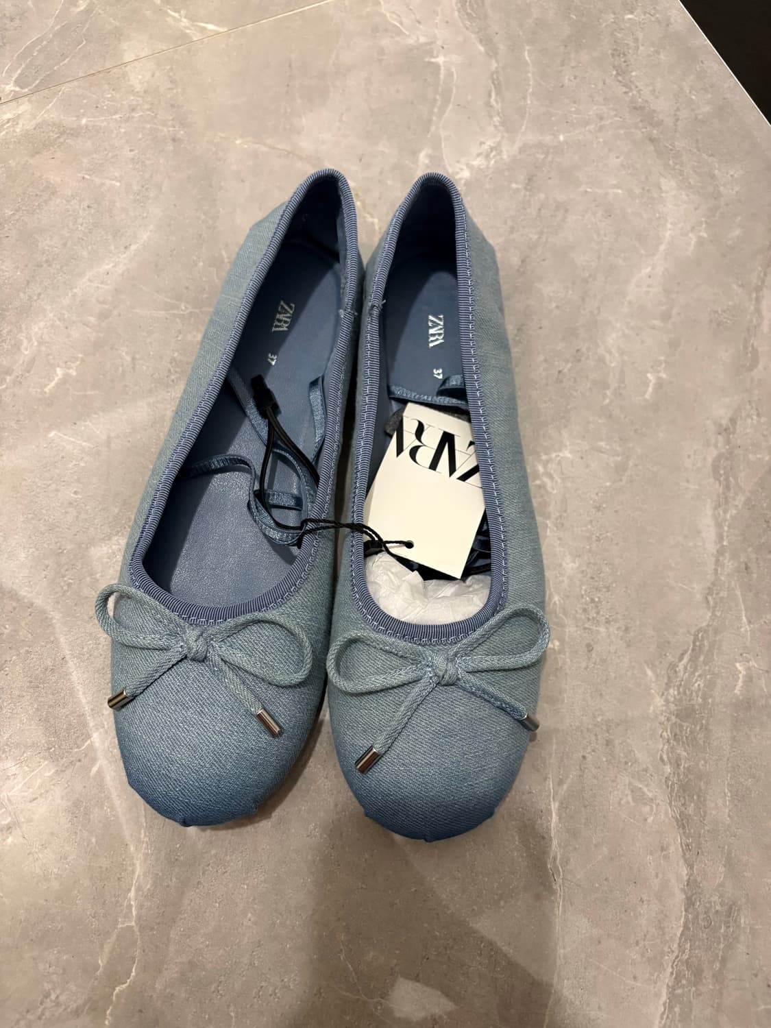 자라 데님 리본 플랫슈즈 37 새상품 상품이미지2