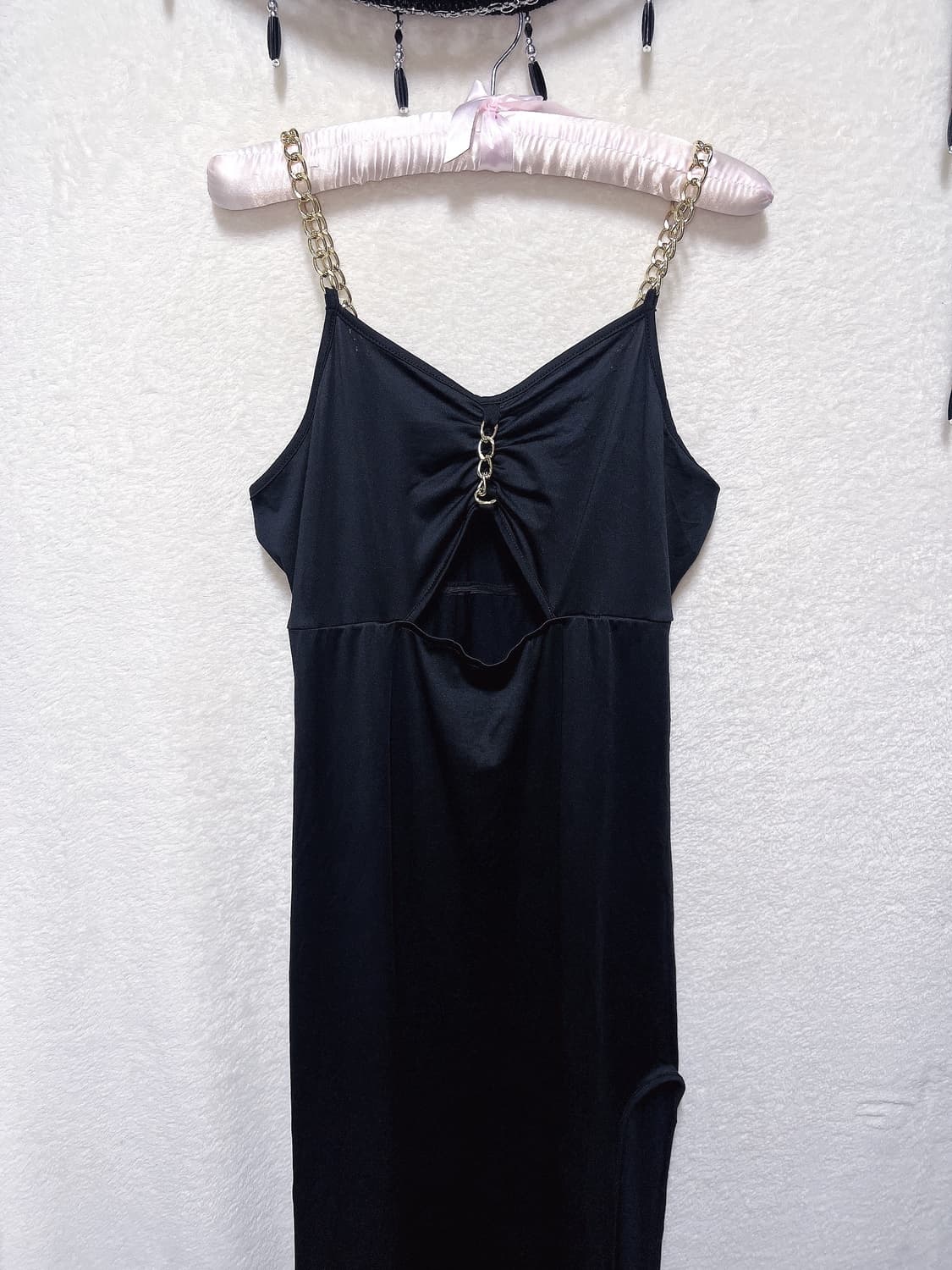 오네갸루 로맨틱고딕 고스펑크 금장체인 블랙 롱드레스 트임원피스 섹시 코스 상품이미지9